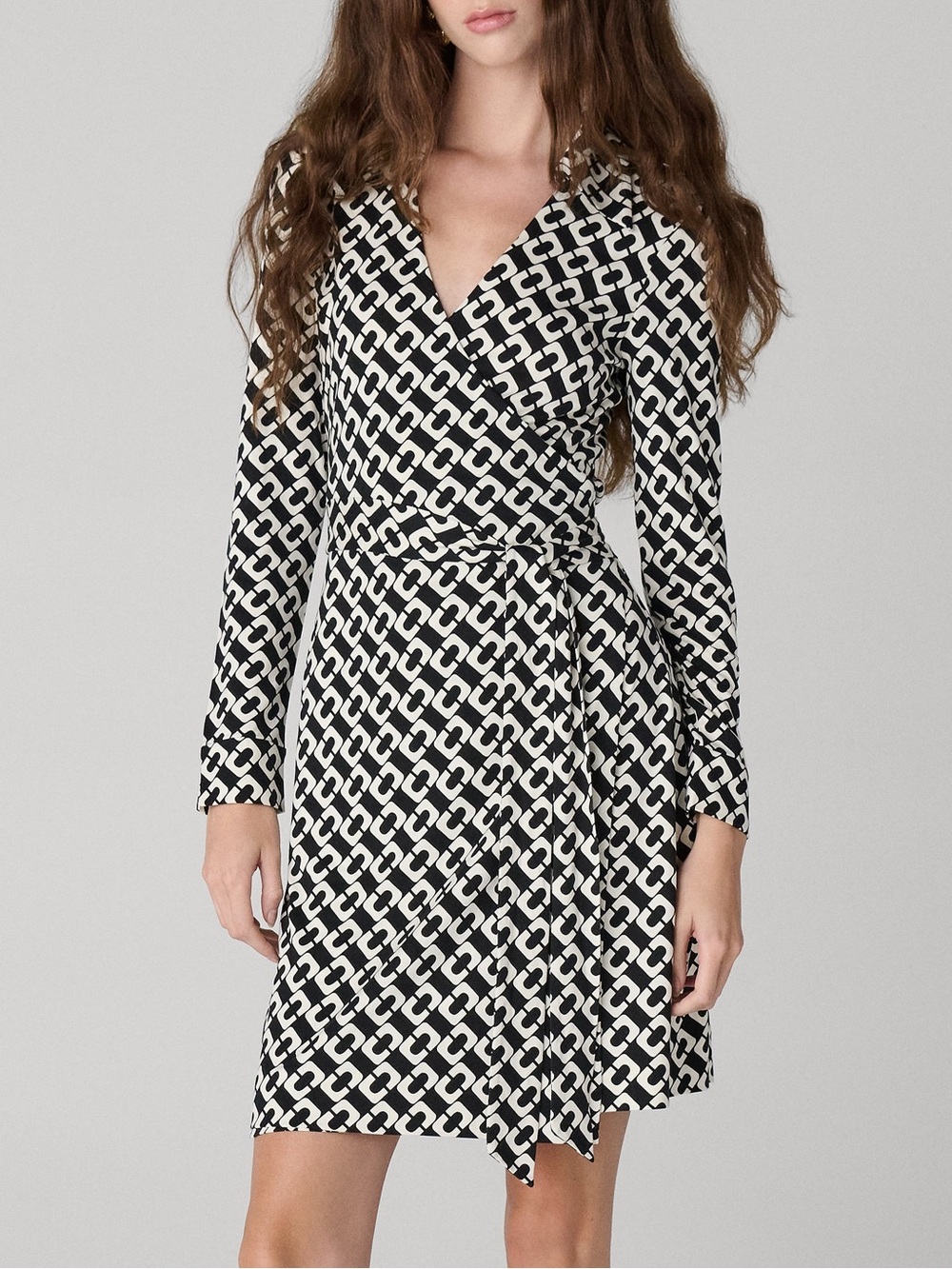 DVF Jeanne Silk Jersey Wrap Dress Chain Link Print Knee Length Summer 8